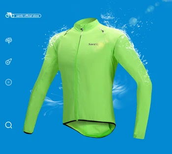 

Men Santic Raincoat Windproof Sun Protection Fluorescent Green Long Sleeve UPF30+ Cycling Jacket Waterproof Summer M5C07015V