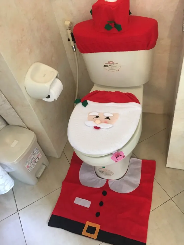 FENGRISE Santa Claus Rug Bathroom Set Merry Christmas Decorations