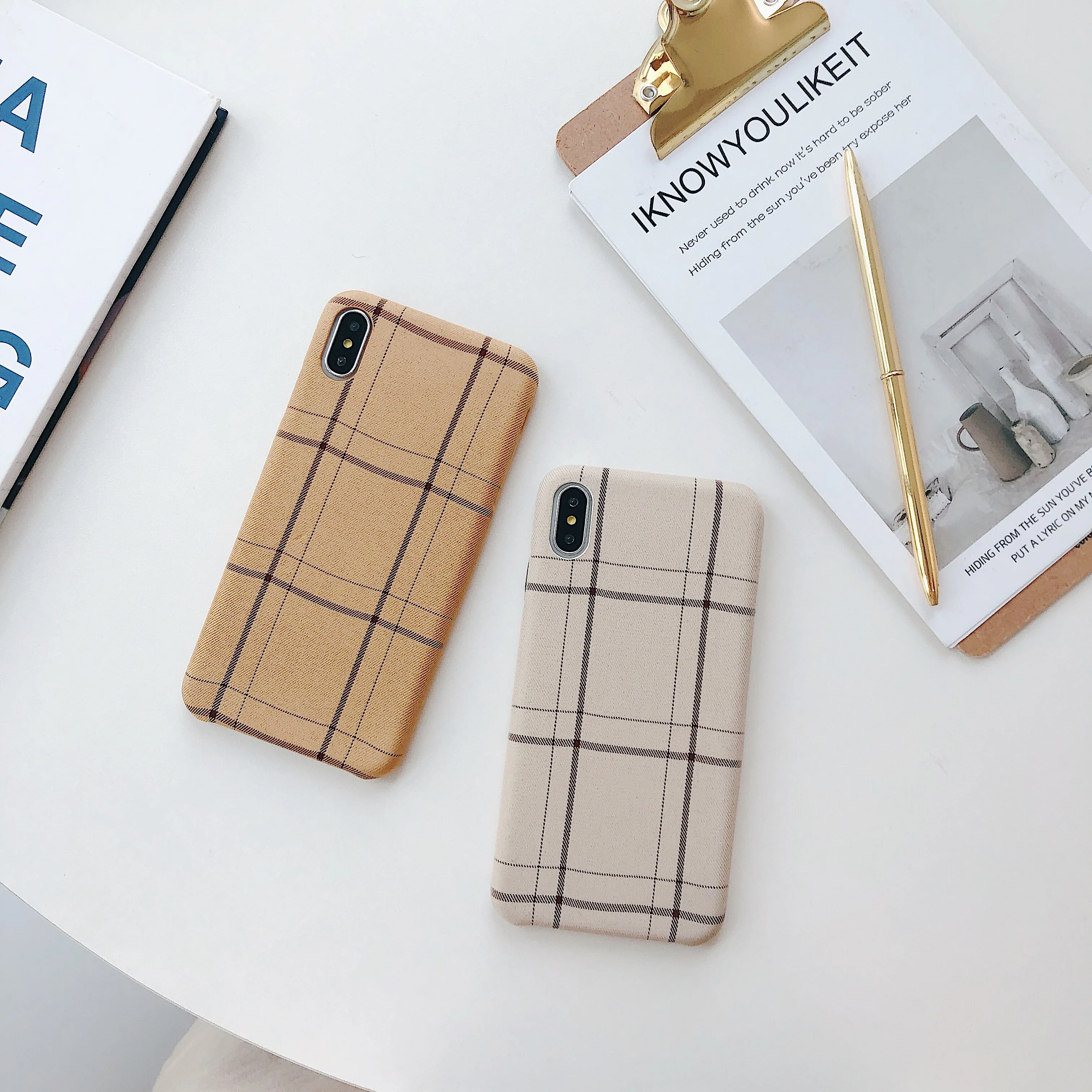 

Cloth Fabric Grid Pattern Phone Case For iphone 6 6S 7 8 Plus Fashion Plush Back Cover For iphone X XS MAX XR Case Soft Coque