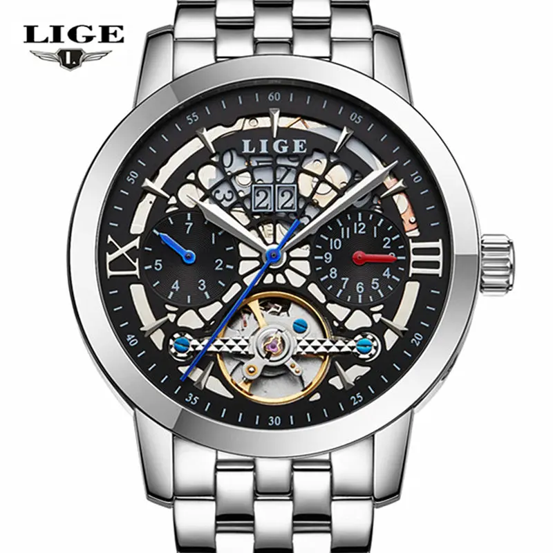 

LIGE Brand Fashion Business Men Wristwatch Date Full steel Waterproof Automatic mechanical Mens Sport Watches relogio masculino