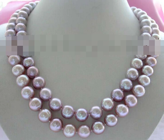 

Genuine Natural 11-12mm Purple Round Pearl Necklace 18kGP