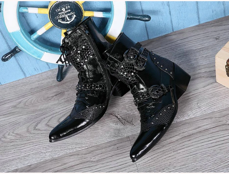 Men's Rivet Motorcycle Boot Metal Toe Fashion Mens Boots Zipper Ankle Boots Men Genuine Leather High Quality Winter Boots' Men   (3)