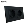 EsooLi enchufe de pared de la UE enchufes eléctricos para el hogar inteligente doble 16A 250 V enchufe de corriente estándar de la UE Panel de plástico negro ► Foto 3/6