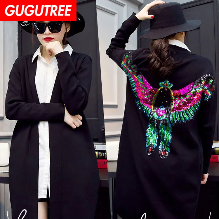 

GUGUTREE embroidery Sequins big phoenix patches bird patches badges applique patches for clothing XC-29