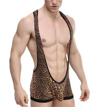 

NEW Sexy Men's Leopard Jockstrap Singlet Bodywear,Men's Body Suit Underwear