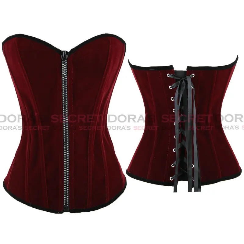 2015 New The Noble Red / Blue Velvet Zipper Corsets Rhinestone Diamond