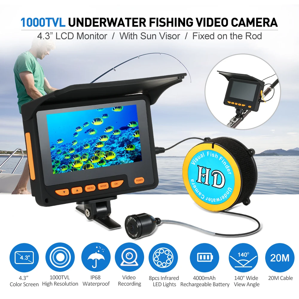 Cable 1000TVL Fish Finder Underwater 7'' LCD Fishing Video Camera