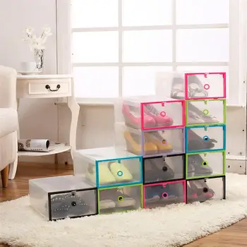 

8Pcs Plastic Foldable Shoes Box Transparent Plastic Drawer Case Household DIY Shoebox Stackable Wardrobe Storage Box