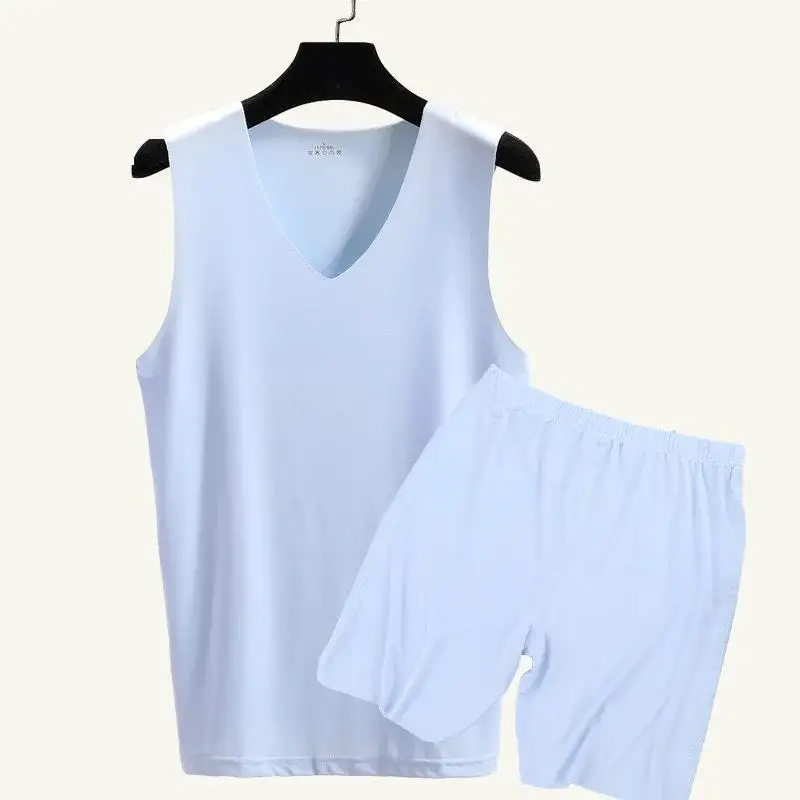 

Men's seamless V-neck vest and shorts 2 piece men's casual home Nightwear Men 9636