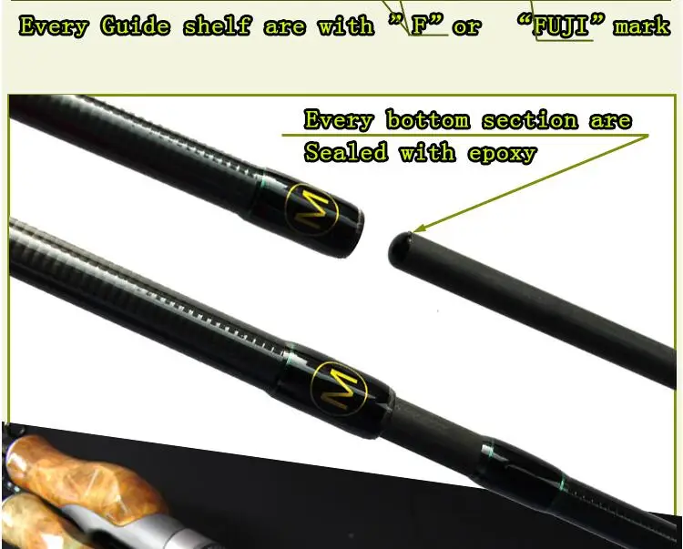 Vara de Pesca Raiz de Madeira Vara de Isca de Carbono Fiação 2 Seção ml - mh Potência Mão Im8 Vara 1.98 m 2.1 2.4m 22 High Quality Esporte e Lazer