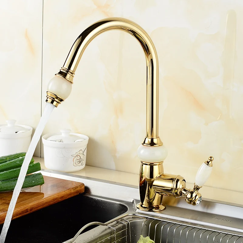 Fapully Kitchen Mixer Pull Out Spray Head Faucet Crystal Handles Deck Mounted Gold Kitchen Taps Brass Jade Body Mixer 549-33G Fapully Kitchen Mixer Pull Out Spray Head Faucet Crystal Handles Deck Mounted Gold Kitchen Taps Brass Jade Body Mixer 549-33G