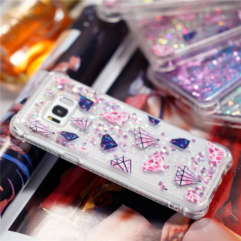 Liquid Case for Samsung Galaxy A6 A8 Plus 2018 S8 S9 Plus S6 S7 Edge Note8 Note9 S5 S6edge Glitter Love Silicone PC Full Cover (30)