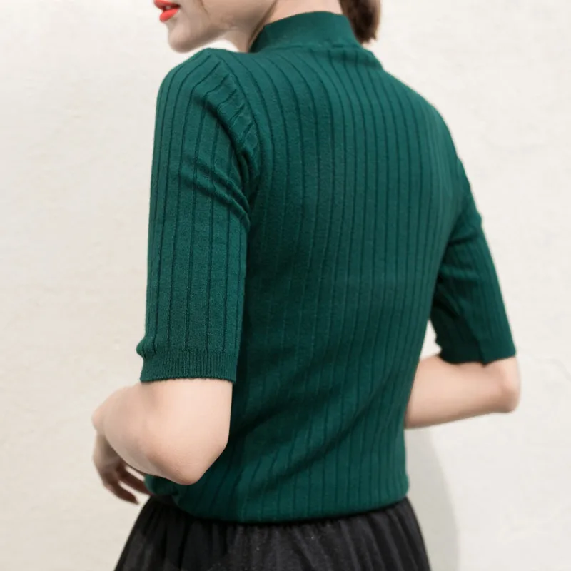 2018 New knitted Slim Pullover Women Turtleneck Knitted Sweater Shirt Female All-match Basic Half Sleeve Tops Clothing