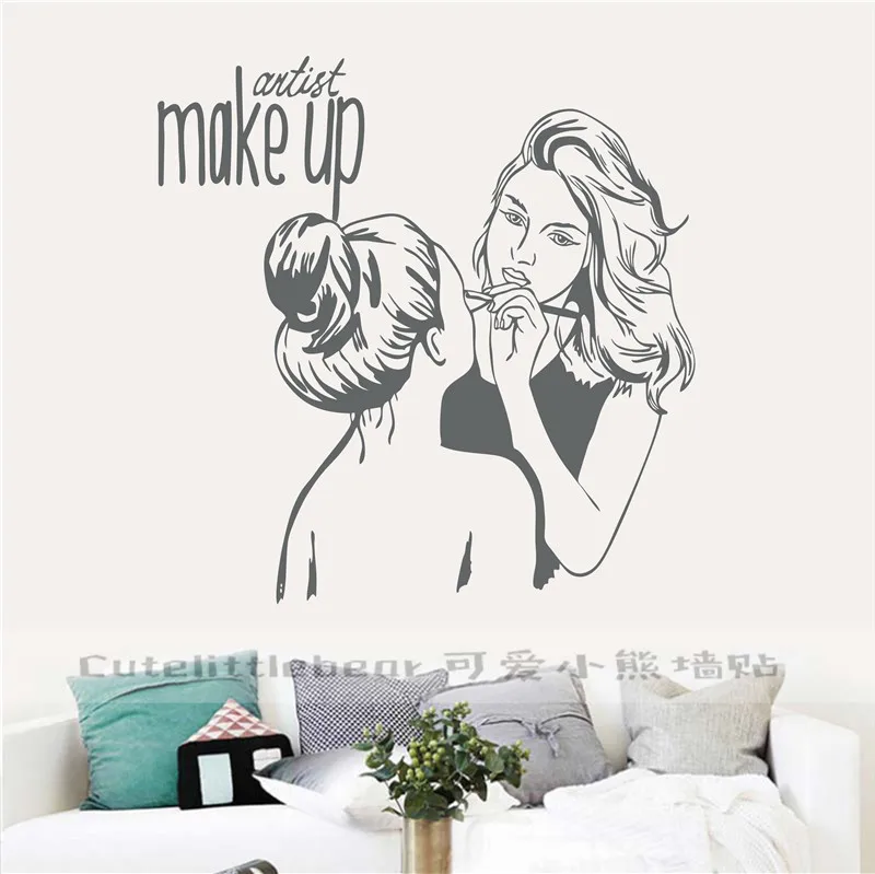 

Vinyl Wall Decal Make Up Artist Wall Sticker Cosmetic Beauty Salon Decor Wall Mural Removable Make Up Shop Wall Poster