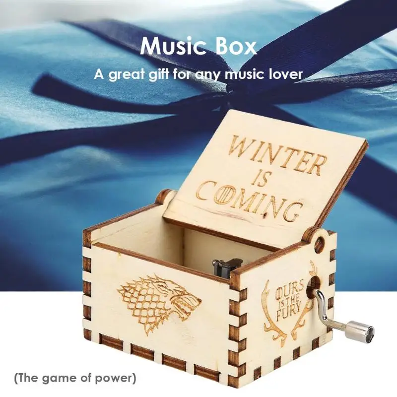 Retro Vintage Wooden Hand Cranked Music Box Home Crafts Ornaments Decor Game of Thrones Song Ice Fire GOT Main Theme Music Box