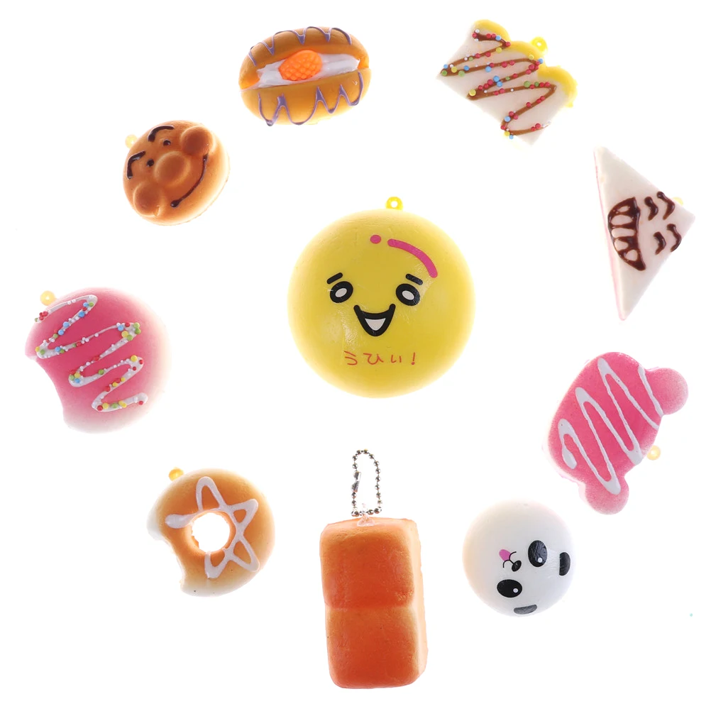 10PCS Random Squishy Panda Bread  Slow Rising Cute Phone Straps Cake Buns Pendant Toy Kid Squeeze Scented Charms
