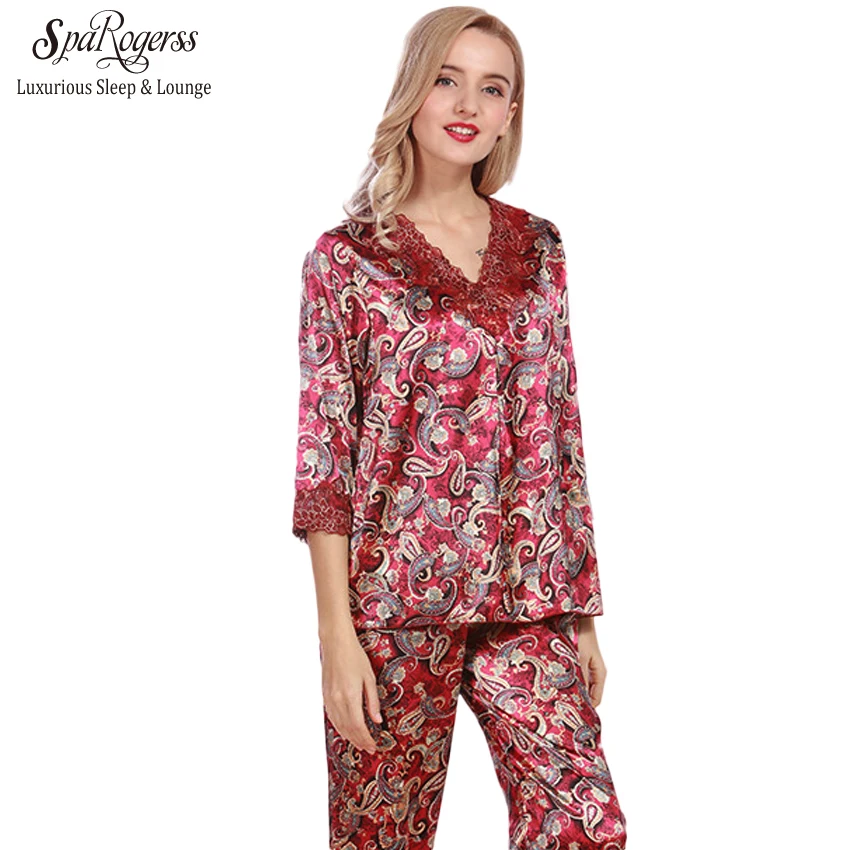 SpaRogerss nuevo lujosas pijama mujer establece 2018 Venta de marca damas  pijamas pantalones 2 piezas conjunto verano seda femenina Pijamas  TZ339|female pajama|women pajamasladies pajama pants - AliExpress
