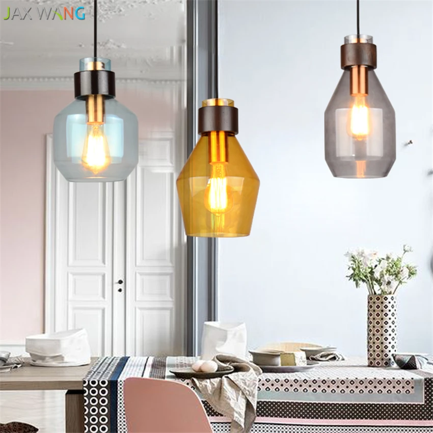 

Nordic Restaurant Modern Pendant Lights Designer Glass Single Head Cafe Dining Room Table Bar Candy Cans Hanging Lamps Fixtures