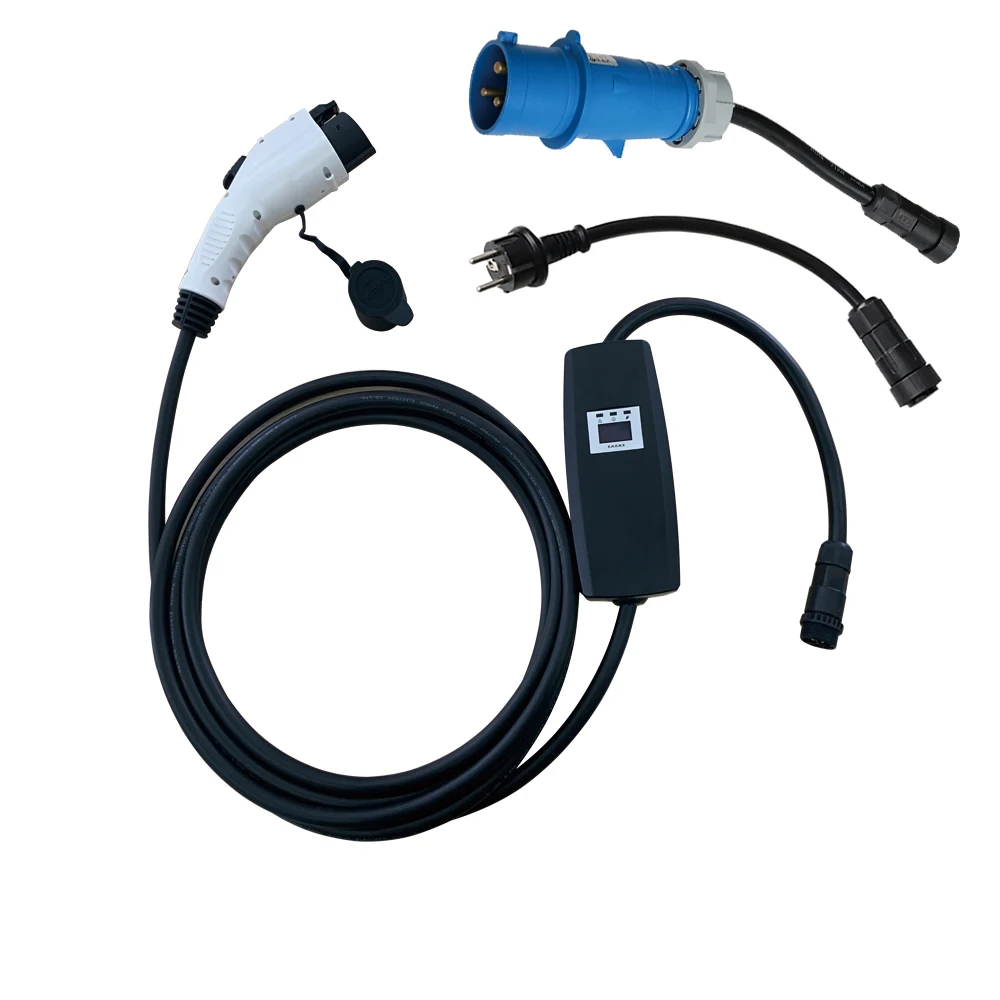 Khons EVSE SAE J1772 Typ1 портативное зарядное устройство для электромобиля 32A регулируемый синий CEE Schuko адаптер штекер 5 м кабель Электрический автомобильный зарядный кабель