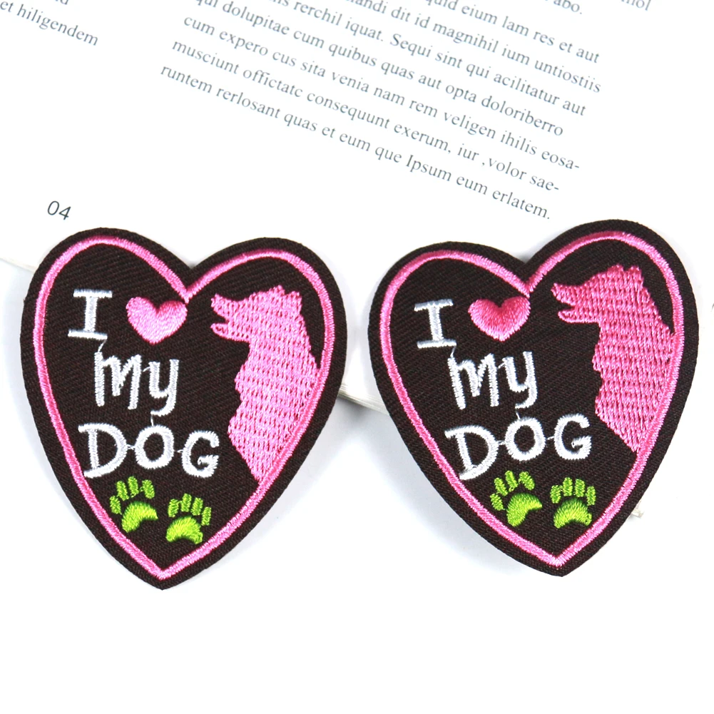 

2PCS Creative Patch I Love My Dog Pet Animals Embroidery Iron on Patches for Clothing Embellished Clothes Badge Heart Letter