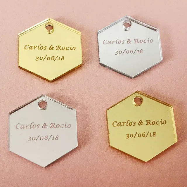 50pcs personalized engraved baby baptism hangs hexagon wedding gift