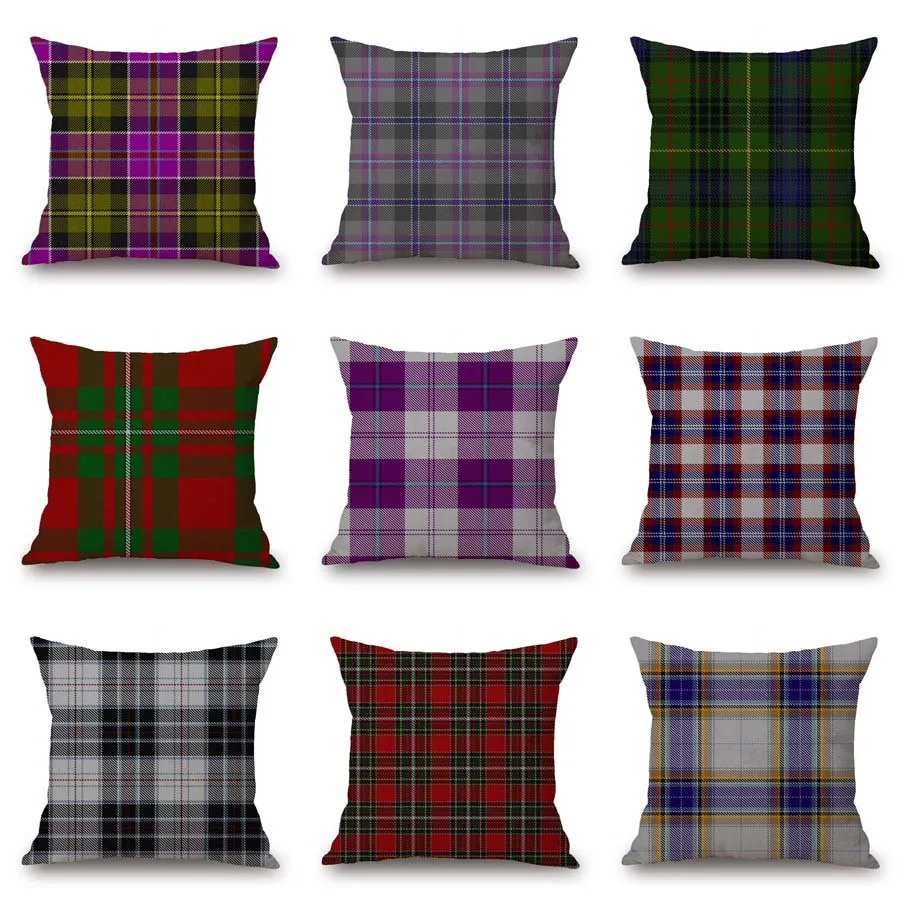 British Style Retro Simple Linen Cushion Cover Scottish Plaid