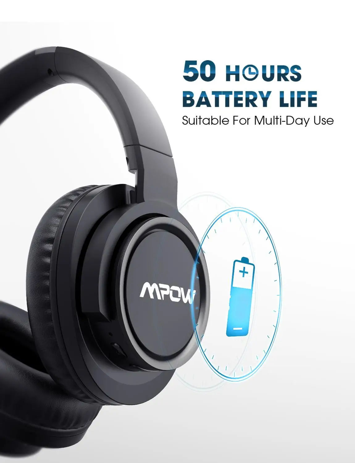 Mpow H18 активный шумоподавление наушников 50 часов время игры 17 м/56ft Bluetooth Диапазон с чехлом Hi-Fi Аудио Бас