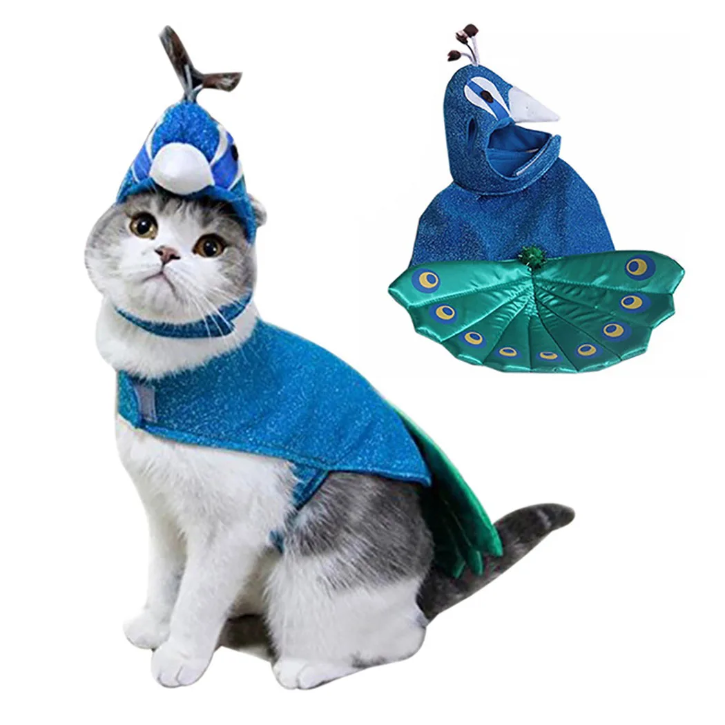 Рождественский костюм для домашних животных роскошный синий павлин костюм для кошки, собаки Косплей смешная собака домашнее животное кошка платье куртка пальто одежда кошка расходы - Цвет: Peacock Costume