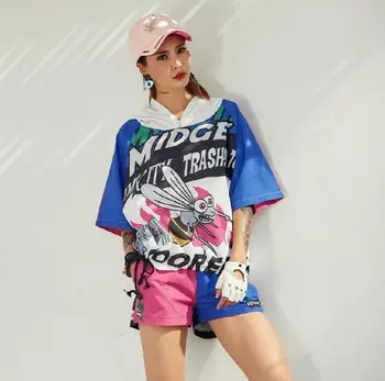 

Pre-Sale 2018 New Funny Honeybee Letter Women Set Zip Hooded Windbreaker Coat And Shorts 2 Piece Set Streetwear Dance Clothes