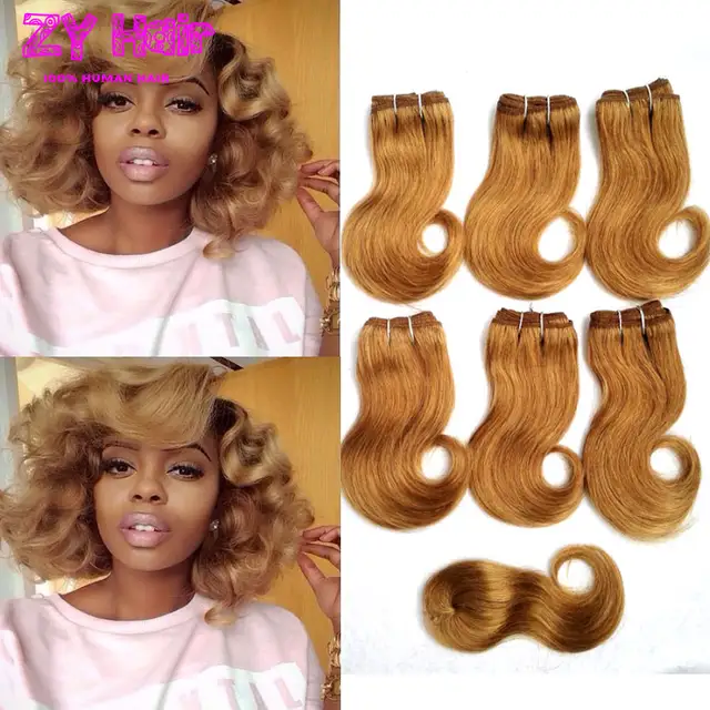 Summer Short Weave Hair With Closure 8 Inch Honey Blonde Short