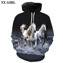 YX GIRL Drop shipping New Fashion 3d hoodies Men/Women Sweatshirt animal horse Print Casual Hooded Sweatshirt KL-15