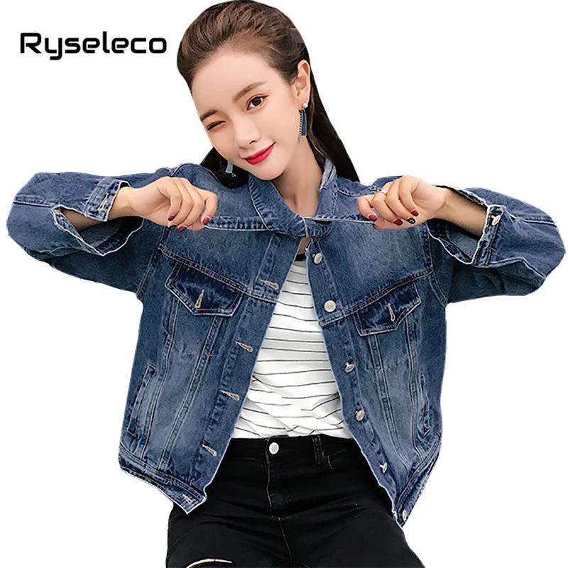 Autumn Vintage Single Breasted Bleached Pocket Patchwork Loose Jackets 2018 Fashion Slim Denim Tops Lace Up Jeans Women Outwear | Женская