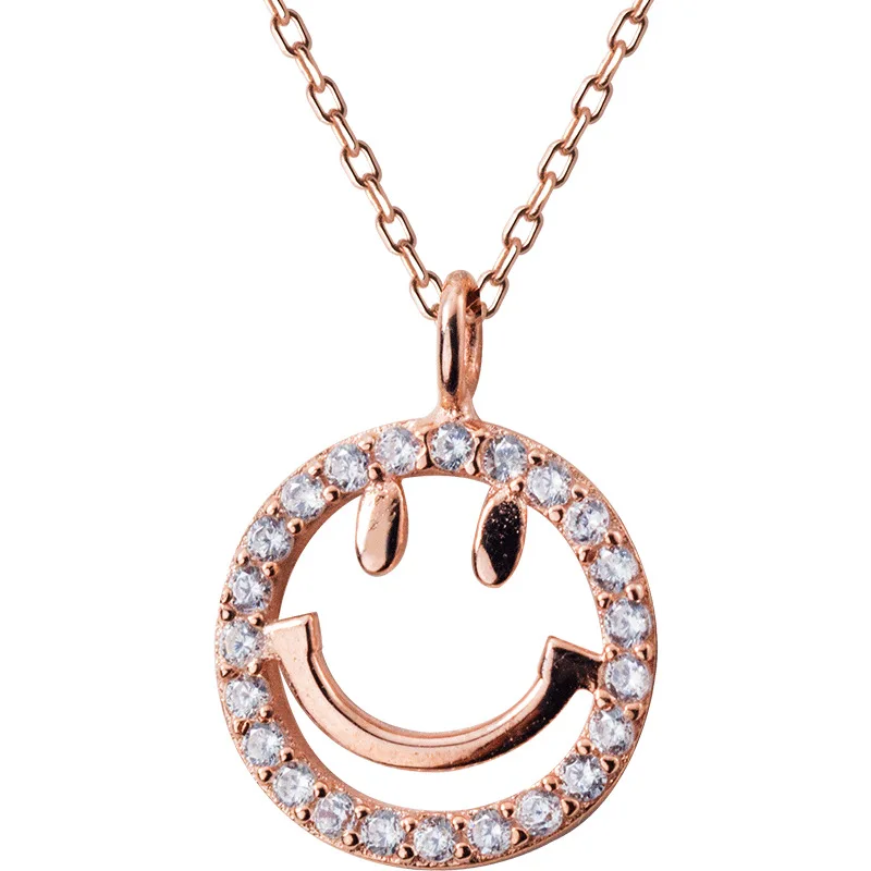 

Gift Round CZ Smile Face 925 Sterling Silver Necklace