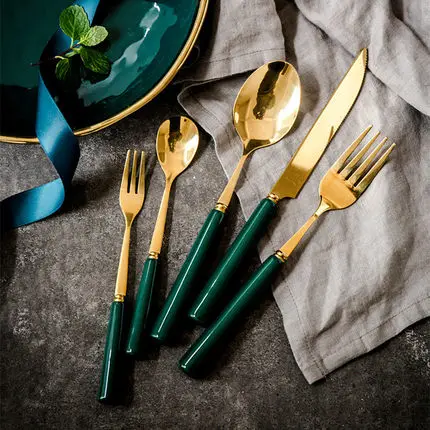 

Nordic court Style 304 Stainless Steel Emerald Green Ceramic Handle Western Knives Household Steak Cutlery set