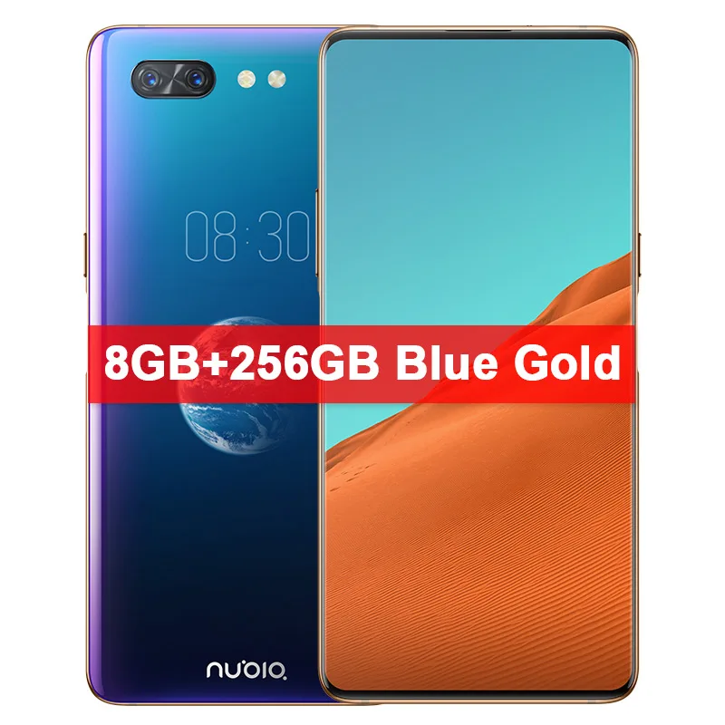 zte Nubia X мобильный телефон 6 ГБ, 64 ГБ, Snapdragon 845 Octa Core Dual Экран 16+ 24 Мп Камера двойной отпечатков пальцев разблокировать смартфон - Цвет: 8GB 256GB BlueGold