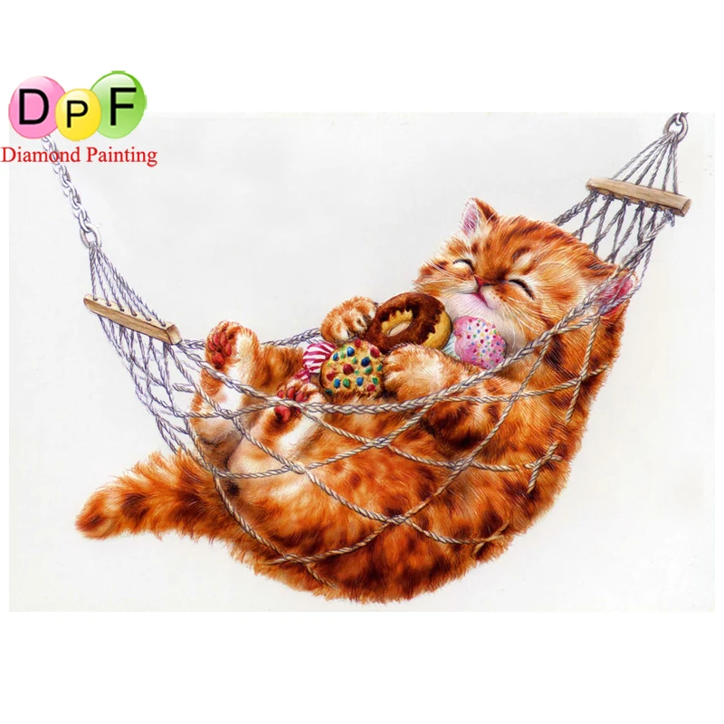 

DPF Full round of Rhinestone animal cat Diamond Embroidery cross stitch diy diamond mosaic painting home Decor painting