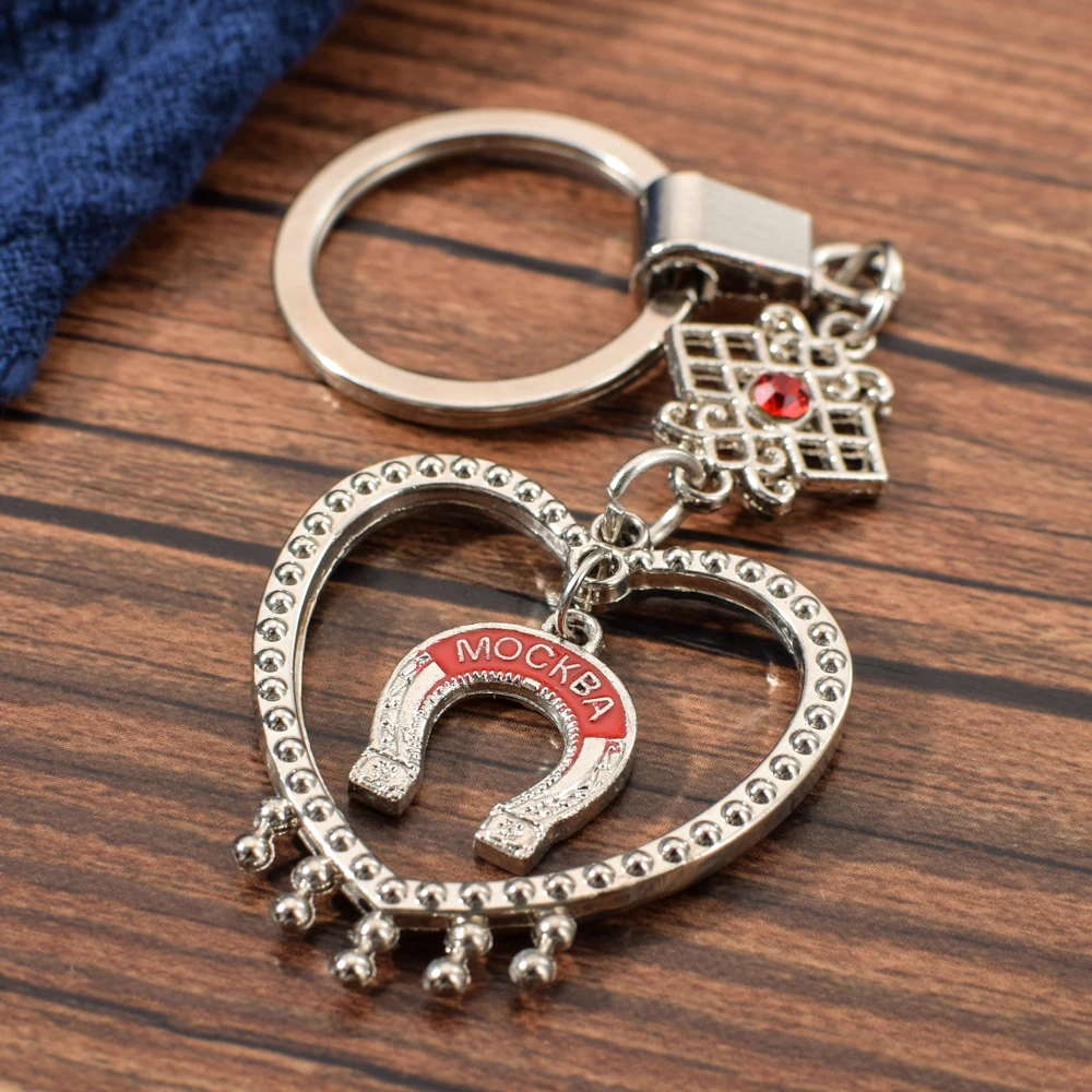 

Vicney New Arrival Russia Moscow Keychain With Red Rhinestone High Quality Zinc Alloy Key Chain For Friend Gift Keyring For Key
