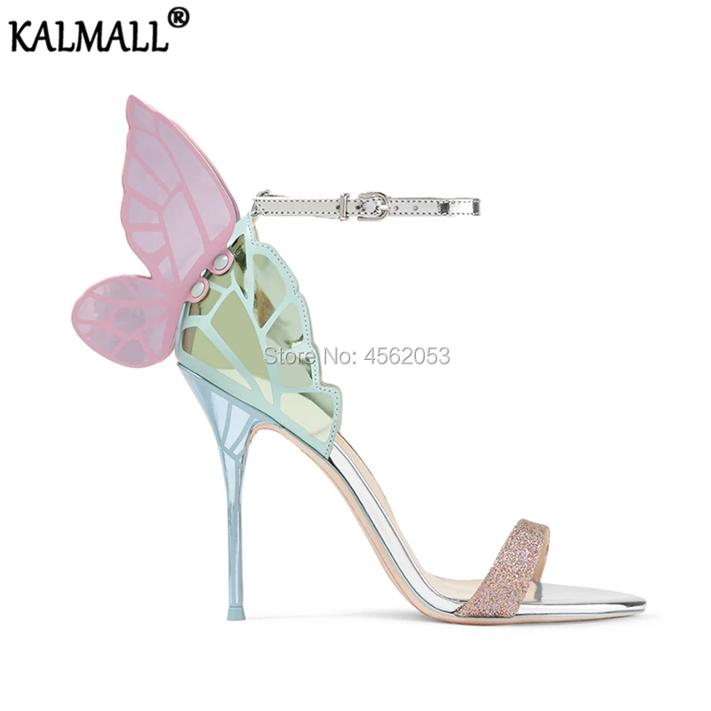 KALMALL/зеркальные сандалии гладиаторы с металлическими крыльями бабочки Летняя