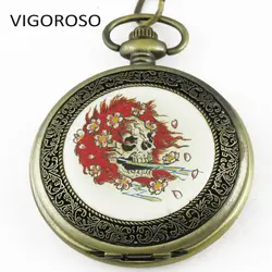 Для Мужчин's brozen классические часы стимпанк Римский циферблат череп Механическая Скелет Для мужчин коллекции карманные часы
