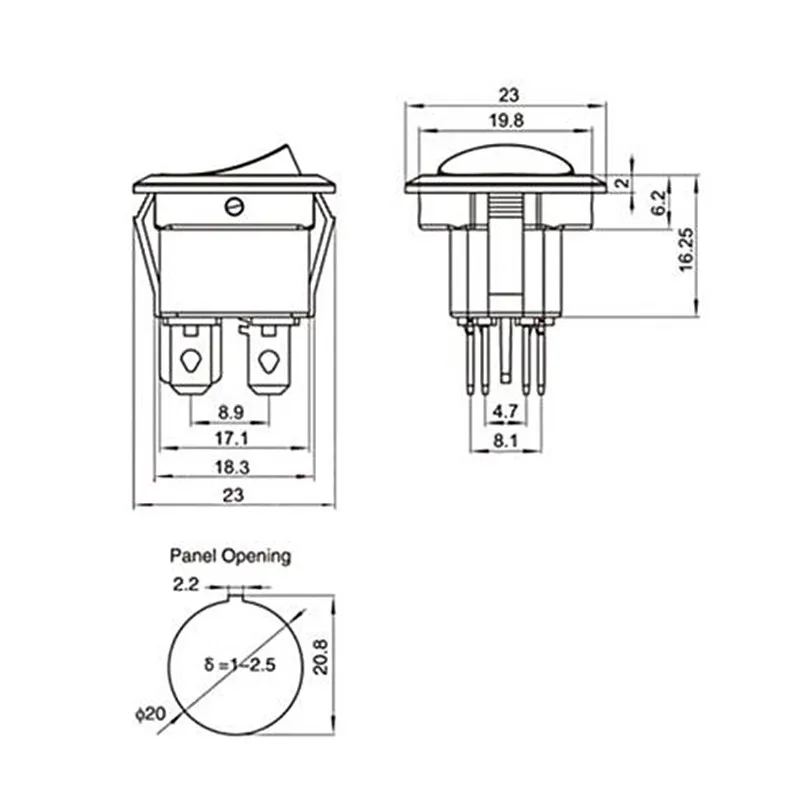 5 шт. KCD1 224N круглый Кулисный переключатель с светильник 4 Pin 6A 250 V/10A 125VAC лодочный переключатель оснастка SPST вкл. Выкл. Кулисный переключатель 2 положения