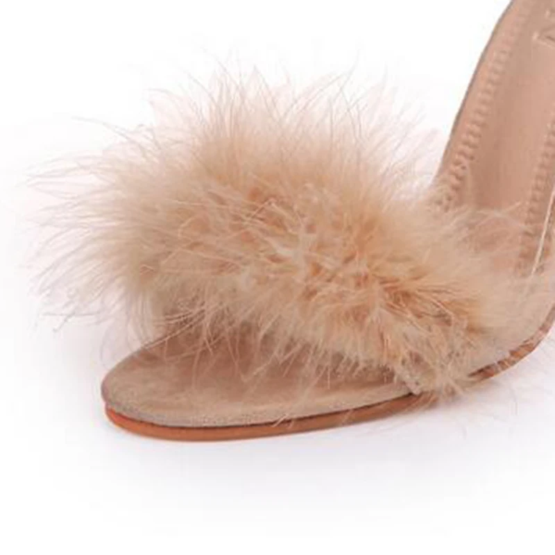 Summer Women Pumps T-stage Fur Buckle Strap Platform Open Toe Dancing High Heel Sandals Sexy Party Wedding Shoes Black mujer s01