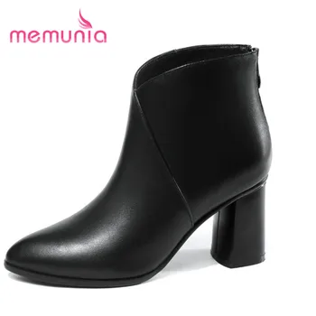

MEMUNIA 2020 hot sale ankle boots high heels pointed toe winter female simple zipper genuine leather women boots
