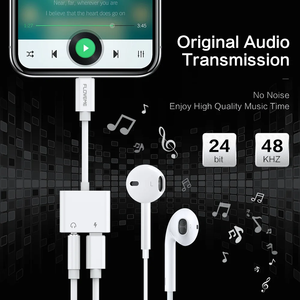 FLOVEME 2 в 1 для Lightning до 3,5 мм адаптер для iPhone адаптер для наушников зарядное устройство и аудио адаптер для iPhone X XS MAX XR