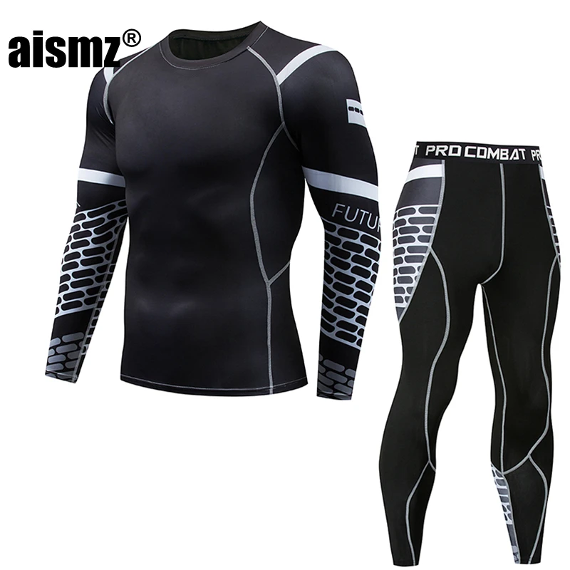 Aismz Men Thermal Underwear Sets Fashion Printing Compression Fleece Sweat Quick Drying Thermo Underwear Men Clothing Long Johns men's thermal underwear sets Long Johns