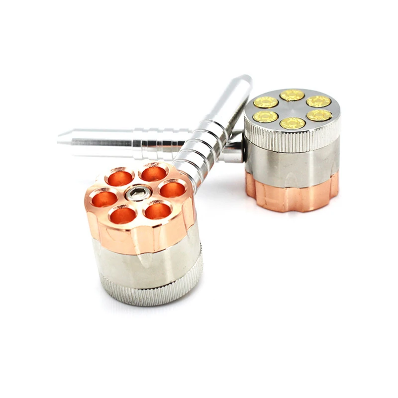 2 Uses Bullet Shape Revolver Pipe Weed Grinder Six Shooter Pipe 11cm