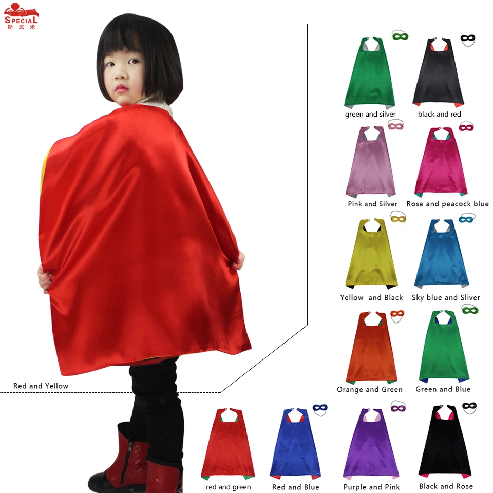 

Double layer 70*70cm superhero capes with masks no printing for halloween birthday party kids gifts
