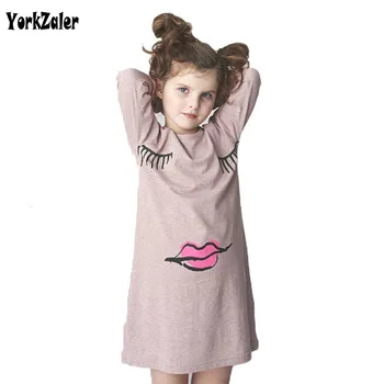 

Yorkzaler Spring Autumn Kids Princess Dress For Girls Long Sleeve Cartoon Mouth Elegant Dresses Casual Pink Children's Clothing