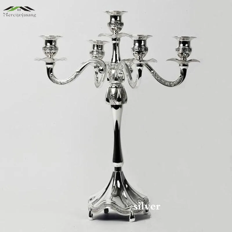 Metal Silver/gold Candle Holders 5arms Stand Zinc Alloy High Quality