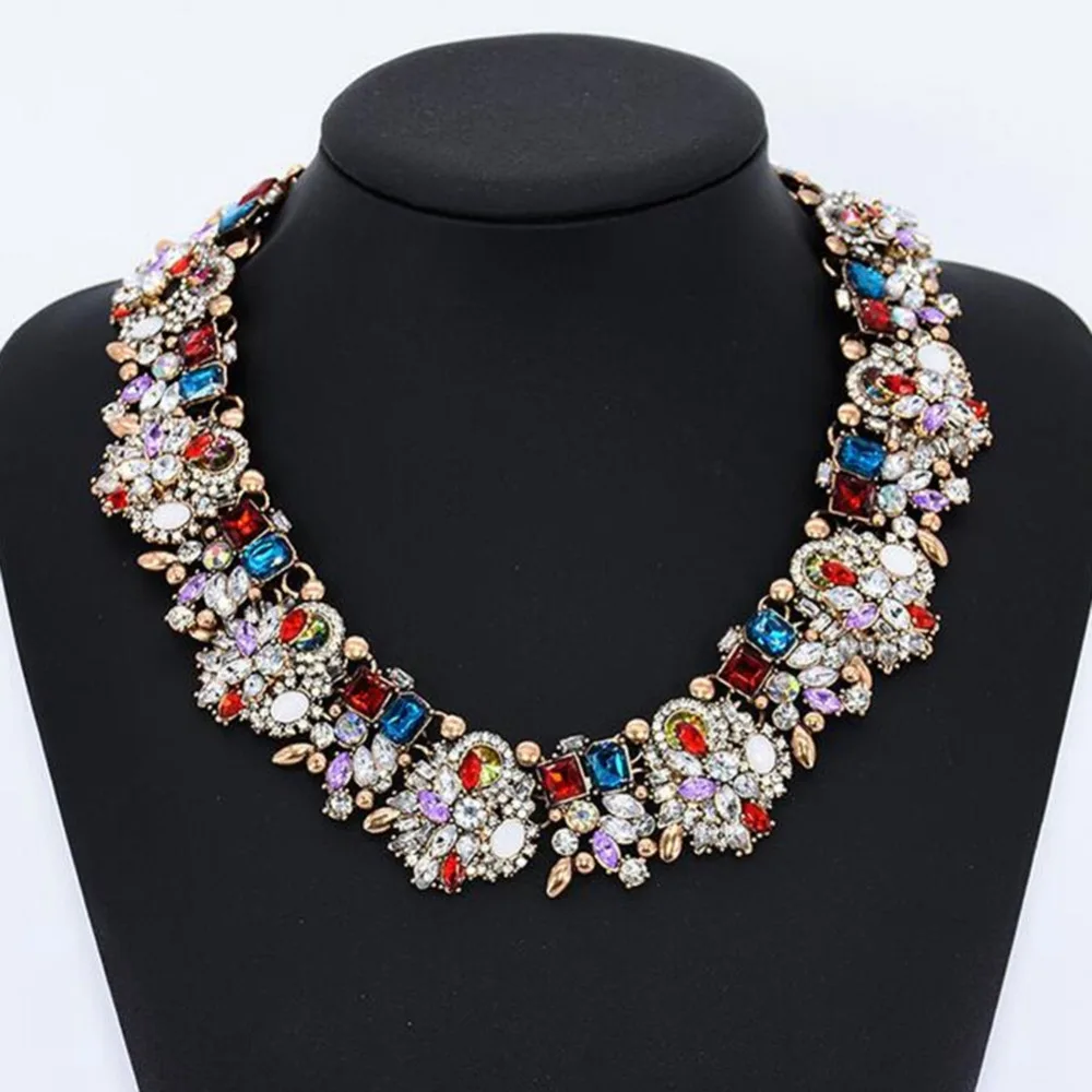 12 Colors Colorful Rhinestone Crystal Chunky Statement Necklace Fashion Women Jewelry Choker Bib