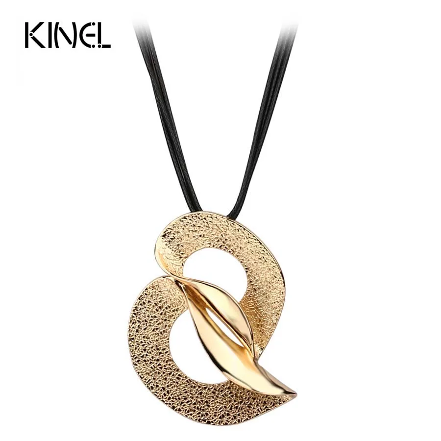 

2016 New Minimalist Abstract Pattern Gold Color Pendant Necklace Hand-woven Black Wax Rope Wholesale Kinel Vintage Jewelry